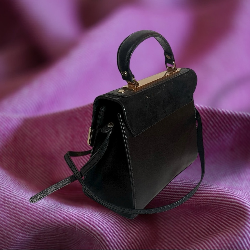 Dune London Black Faux Leather Reptile Embossed Structured Satchel Crossbody - Picture 6 of 15